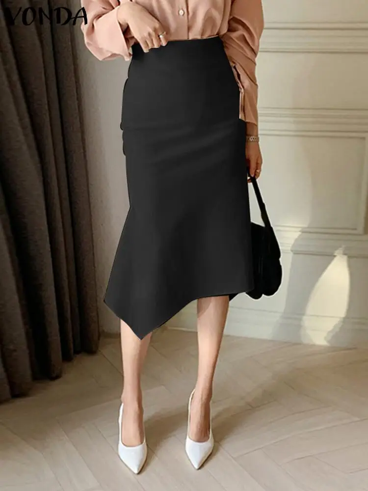 

VONDA Women Elegant Skirts Summer Slit Hip High Waist Casual Solid Color Midi Skirt 2023 Fashion Ladies Zipper Office Bottoms