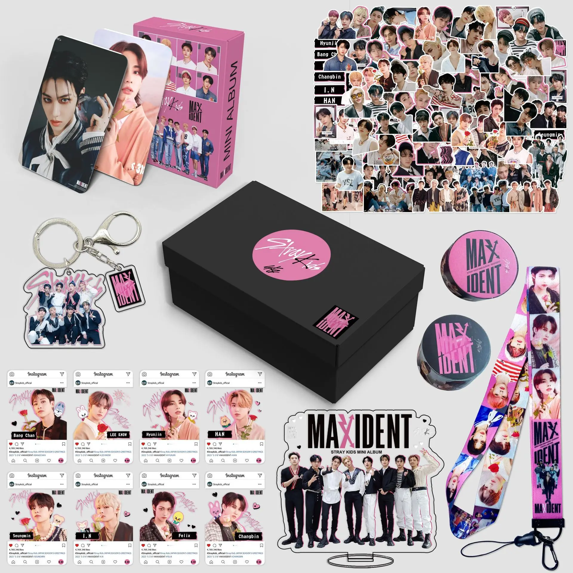 SKZOO New Album MAXIENT Peripheral Keychain Sticker Gift Box Small Card ...