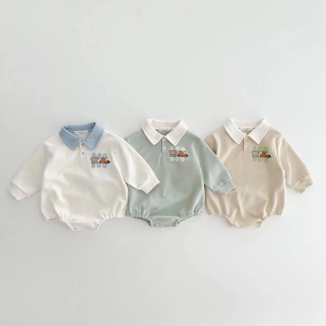 

Baby Long Sleeve Bodysuit 2023 Autumn Korean Turn-down Boys' Bear Print One Piece Infant Girls Cartoon Romper Toddler Clothes