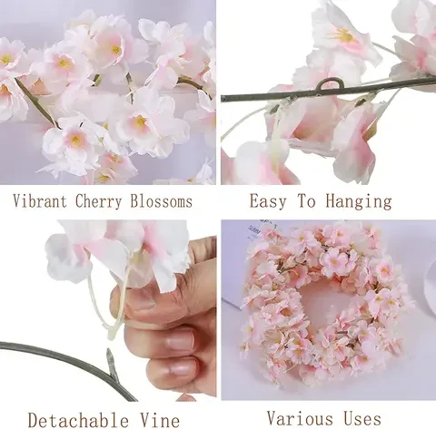 

2PCS 144 1.8M Artificial Flowers Cherry Blossom Vines Garland Fake Plant Hanging Wall Flower Decor Wedding Home Room Christmas