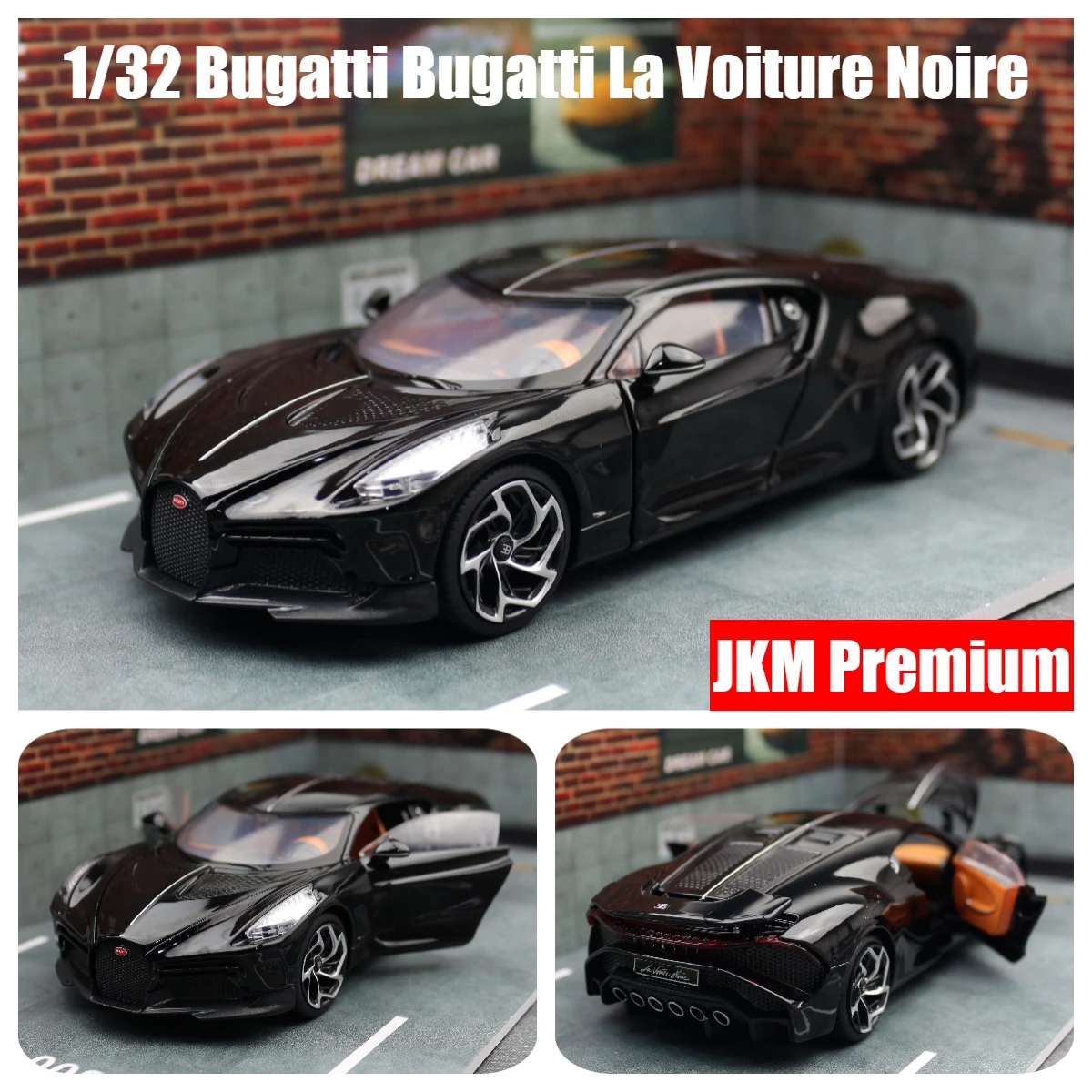 

1/32 Bugatti La Voiture Noire Car Toy For Children JKM Diecast Super Sport Miniature Model Sound & Light Collection Gift For Boy