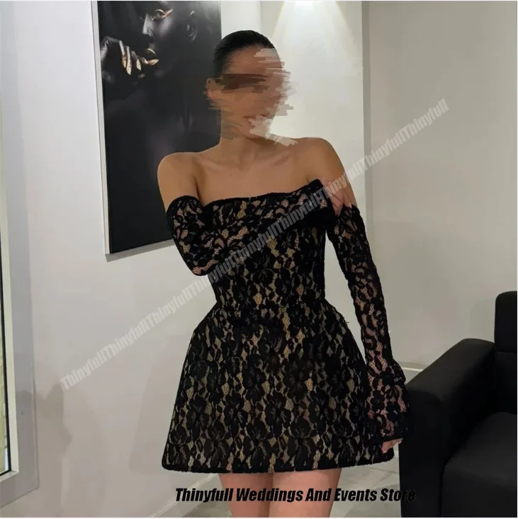 Short Cocktail Dress A Line Detachable Sleeves Strapless Lace Birthday Party Dresses for Black Woman