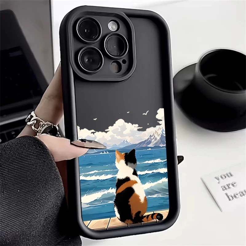Adorable Cat by the Sea Silicone Phone Case Cover