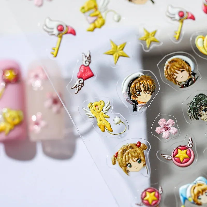 Kinomoto Sakura Cerberus LI SYAORAN Nail Stickers Creative Old Anime Otaku Nail Art DIY Self Adhesive Decals Merchant Decor