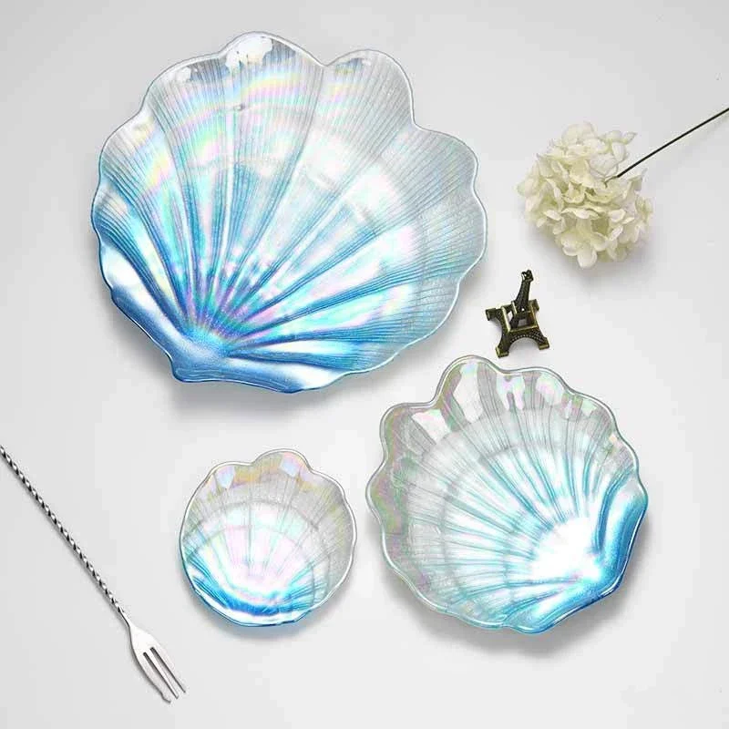 Creative Colorful Glass Shell Dishes Home Marine Fruit European Tray Snacks Ornaments Irregular Plates Home Decorative Plates