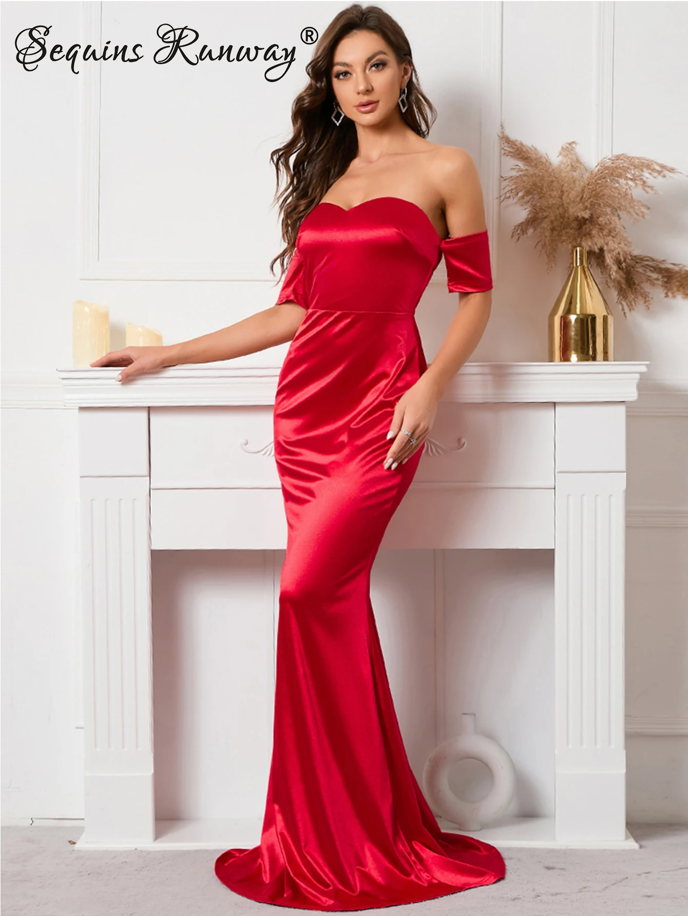 

Sexy off shoulder Red wedding prom evening dresses for women 2023 elegant maxi satin summer dress backless party dress vestidos