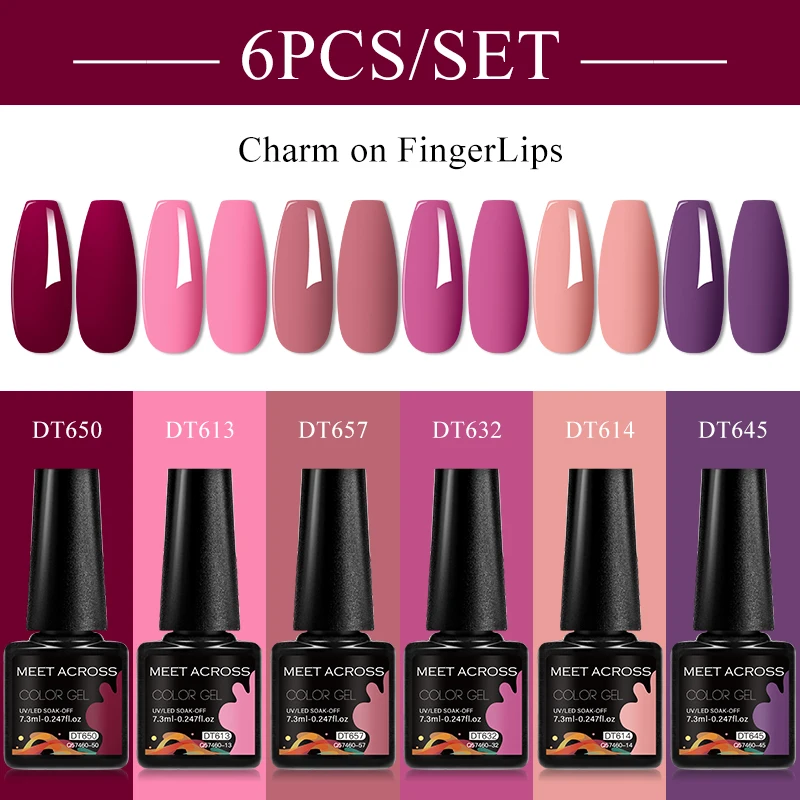 MEET ACROSS 6Pcs/Set 7.3ml Dark Purple Series Gel Nail Polish Autumn Semi Permanent Nail Art UV Gel Varnish Nail Supplies 5