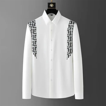 Luxurious simple printed shirt men's long-sleeved slim casual shirt high quality fashion advanced Korean men's clothing XS-6XL