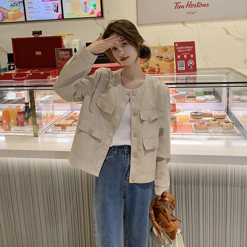 Tasca Bottone Sciolto Giacca In Pelle Pu Capispalla 2023 Autunno Nuove Donne Streetwear Treny Moto Coreano Casual Cappotto Corto 8271