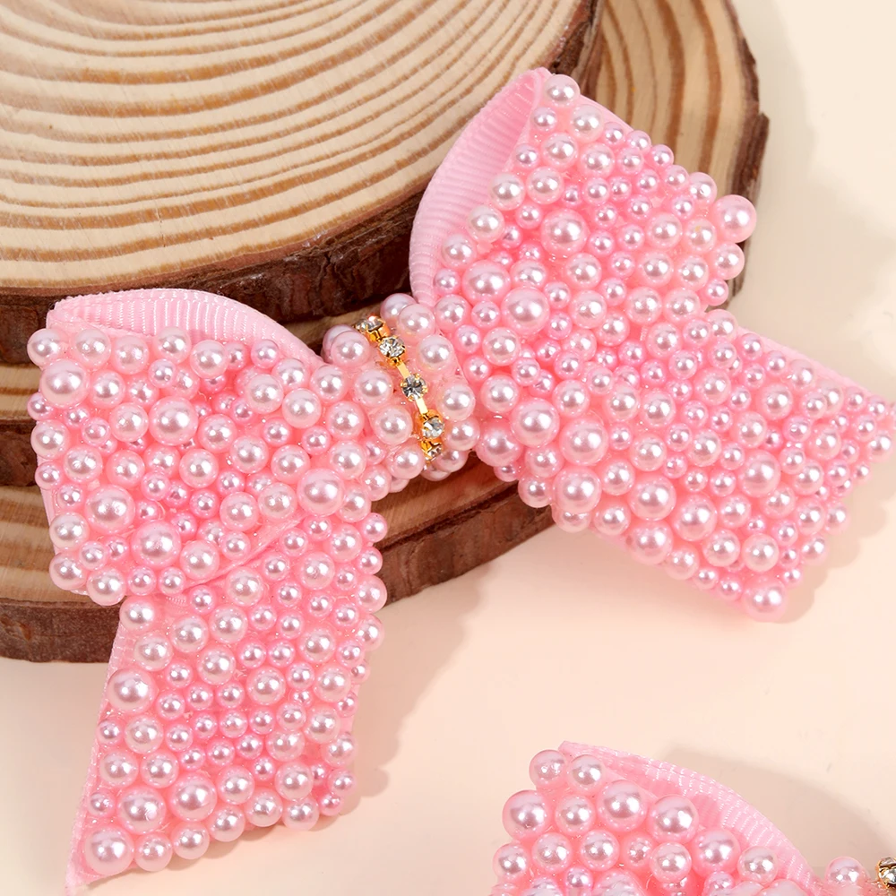 2Pcs Pearl Bow Hair Clips Sweet Elegant Rhinestone Bownot Hairpin For Girls Children Women Boutique Headdress Hair Accessories