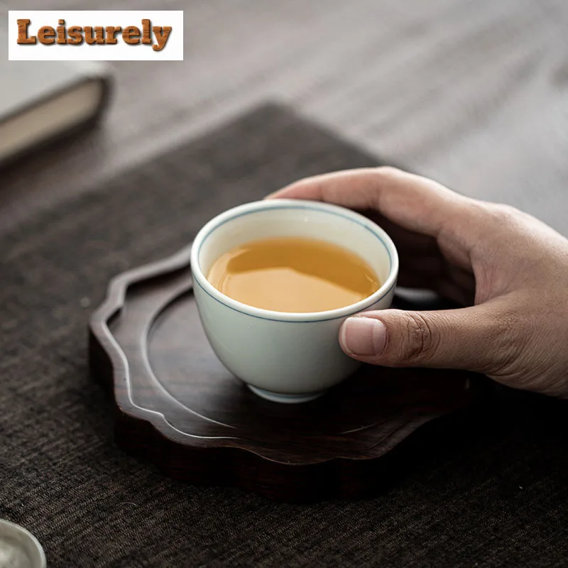 100ml Green Glaze Hand-painted Double Line Open Mouth Teacup Retro Tea Bowl Mug Tea-tasting Meditation Cup Jianzhan Master Cups