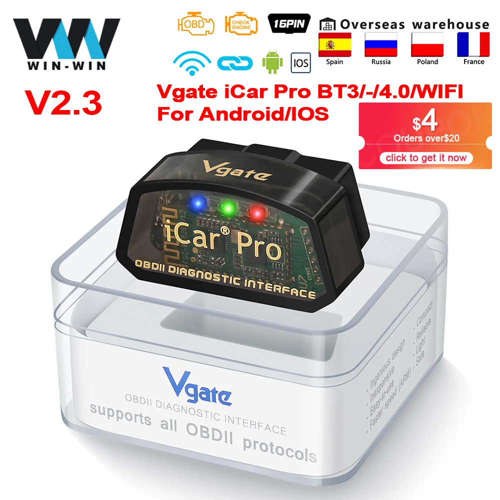 Vgate iCar Pro Bluetooth 4.0/WIFI Auto Diagnostisch Hulpmiddel V2.3 OBD2 EOBD Code Reader Auto Scanner 16PIN voor Android/IOS/PC PK Elm327 kopen vanaf een prijs van 15