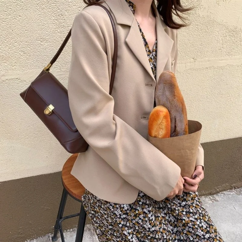 Office Lady Chic PU Brief Shoulder Bags Women Underarm Bag Fashion Commuter Solid Color Tote Bag Classic Bolsos All-match