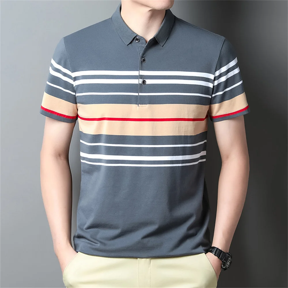 Summer Men's Polo Shirts With Short Sleeve Business Stripes Print Casual Tops Fashion Sport Wear Oversized T Shirts Man Clothes 13 S0198047a0cda4a8f8833d45ef3426c446