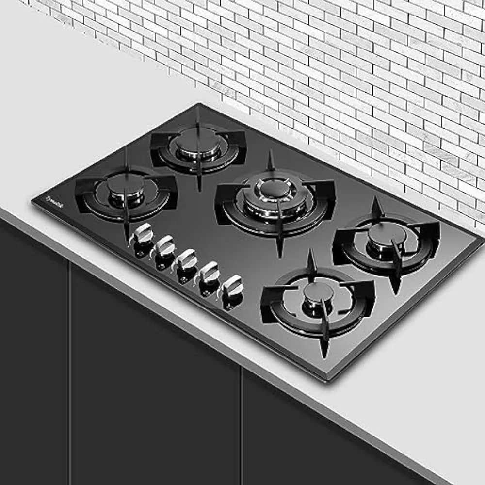 Gas Cooktop 30 Inch, Built-in Tempered Glass Gas Stovetop 5 High Efficiency Burners Stove Top Propane