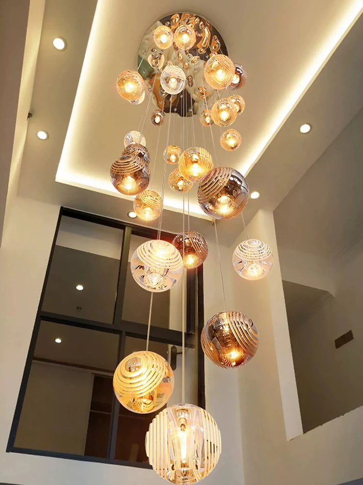 Nordic LED Crystal Glass Ceiling Chandelier Duplex Living Room