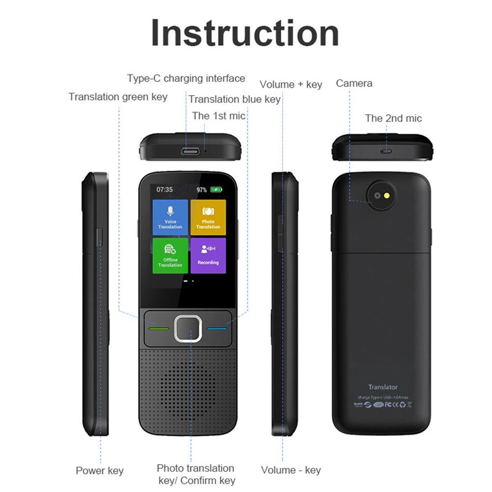 Language Translator Device Portable Instant Translator 137 Languages WiFi/Offline 12 Languages Two-Way Translation