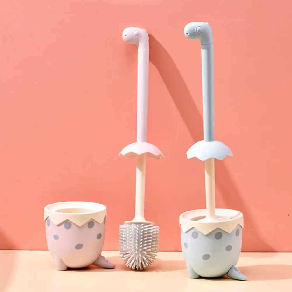 Toilet Brush Set 1 Set Long Handle Cartoon Dinosaur Egg Shape with Stand