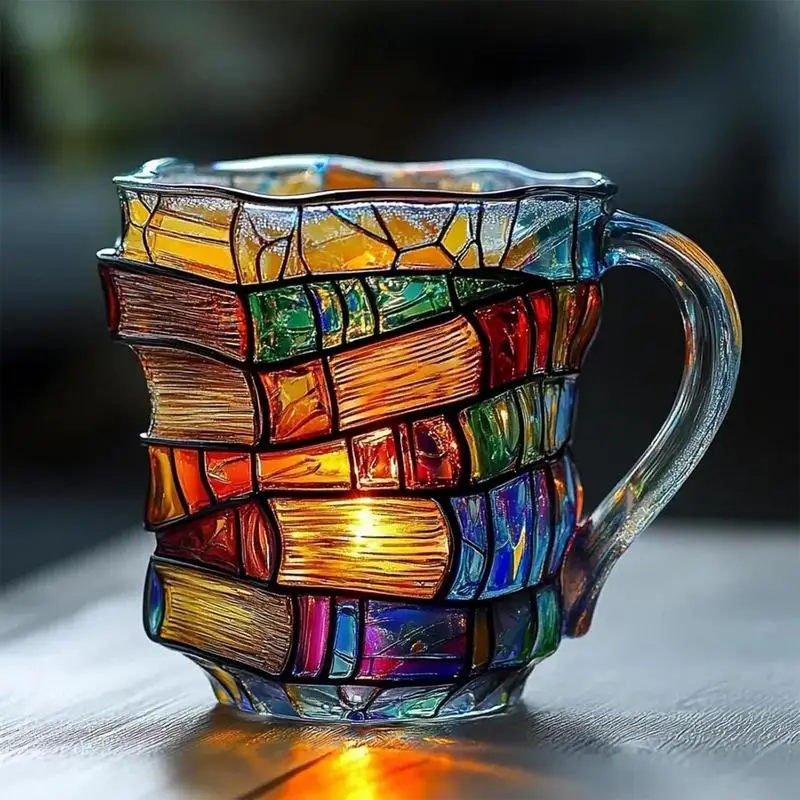 3D Book Stack Coffee Mugs Painted Book Mug with Handle Novelty 3d Painted Books Coffee Mug for Book Lovers Collection