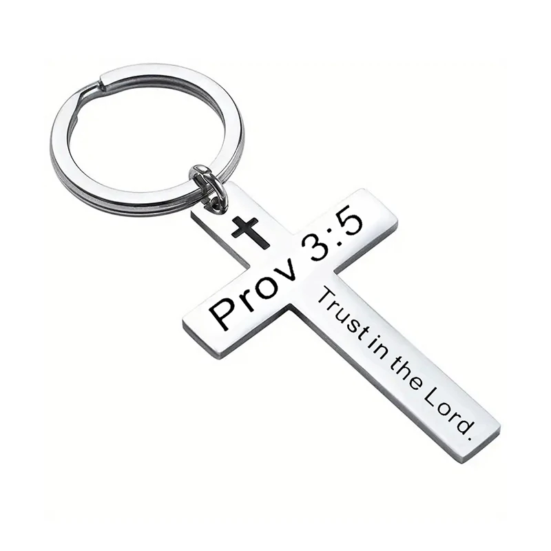 Christelijke Bijbel Vers Kruis Hanger Sleutelhanger Roestvrij Staal Religieuze Psalm Gebed Sleutelhanger Geschenken