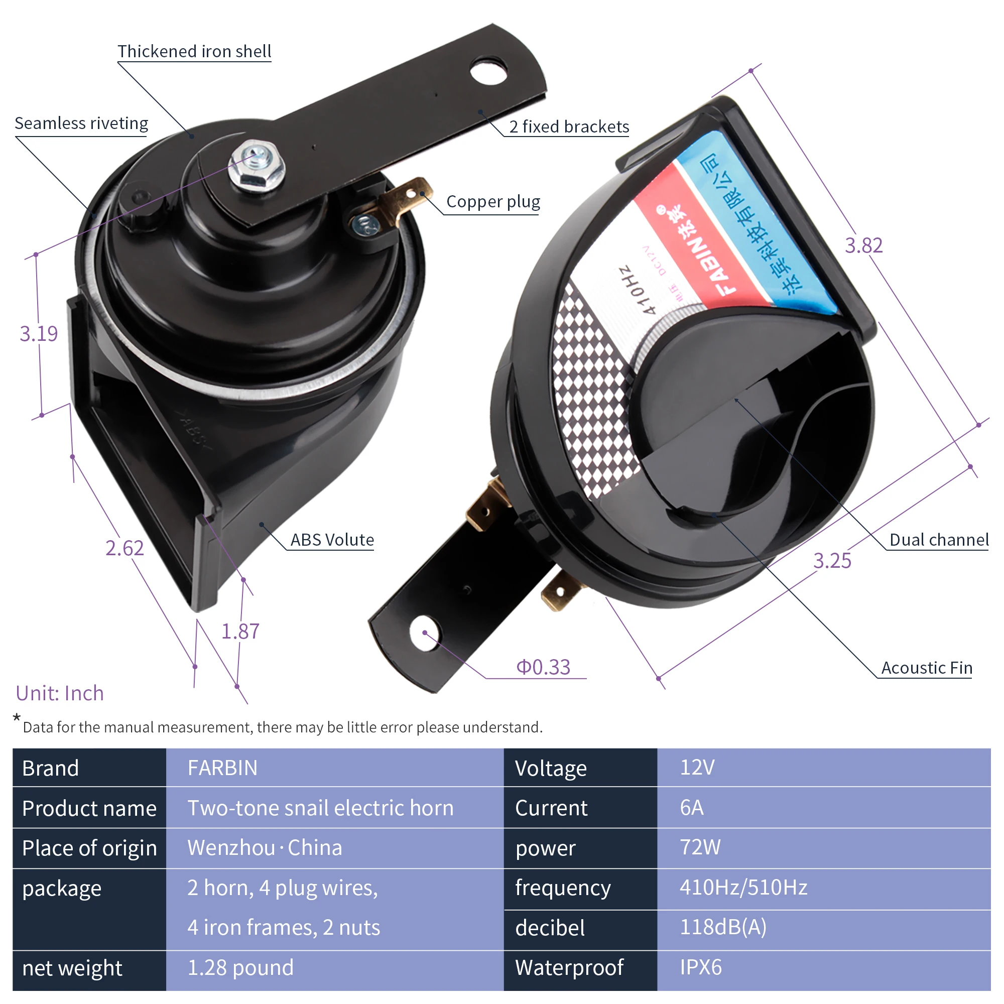 FARBIN 2Pcs Snail Air Horn Dual Tone 12V With Relay Harness Button Car Horn Alarm Signal Truck Motorcycle Horn For Car Accessory