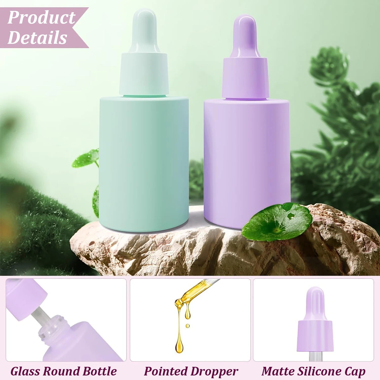Description Picture 3 of item10PCS 30ml Dropper Bottles Macaron Colored Glass Container Mini Travel Essentials Bottle With Glass Drop Pipettes Cap Refillable