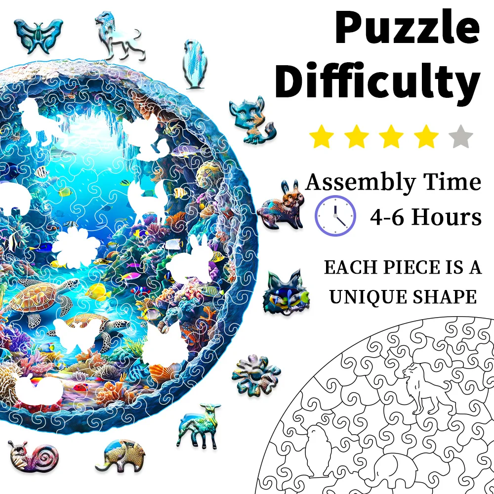 Ocean Wooden Puzzle for Adults-Whimsical Wooden Jigsaw Puzzle-Beautiful Gift Package-Best Game for Family 5