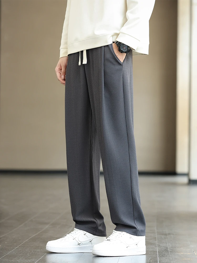 Autumn Men Sweatpants Drawstring Banding Waist Wide Leg Straight Casual Pants Plus Size 8XL Loose Trousers