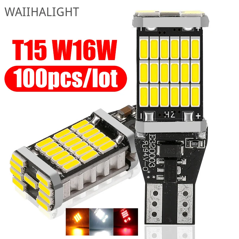 

100 шт. T15 T10 45SMD 4014 светодиодный Автомобильная дополнительная Тормозная лампа задние фары Автомобильные дневные ходовые огни белый 12В Canbus