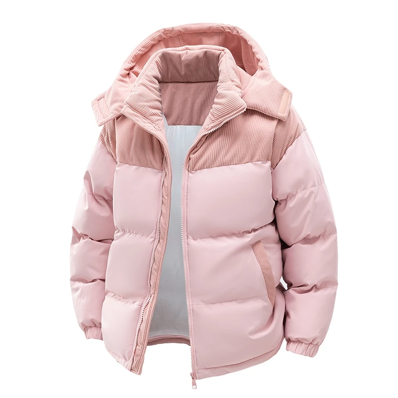 Winter Men's Parkas Fashion Patchwork Corduroy Hooded Outerwear Coats