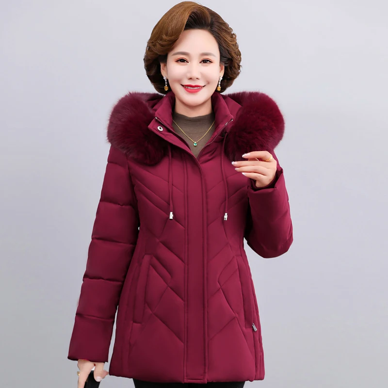 

Middle-aged Women Jacket Winter Hooded with Fur Collar 2023 New Casual Thick Warm Winter Cotton Padded Coat for Woman Parkas