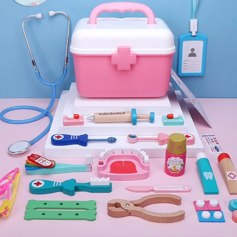 Kids Montessori Wooden Doctor Toy Set Hospital Pretend Play