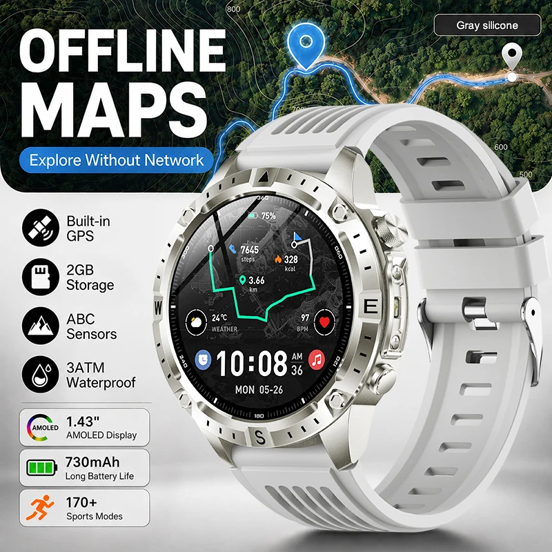 ตัวเลือกสินค้า นาฬิกา GPS กันน้ำกลางแจ้ง 3ATM สำหรับผู้ชาย