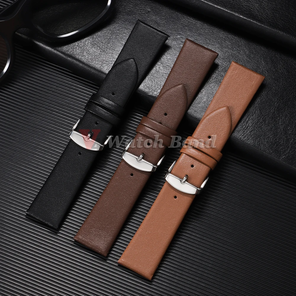 Elegant Vintage Brown Slim Leather Watch Strap - Ultra-Thin Wrist Band
