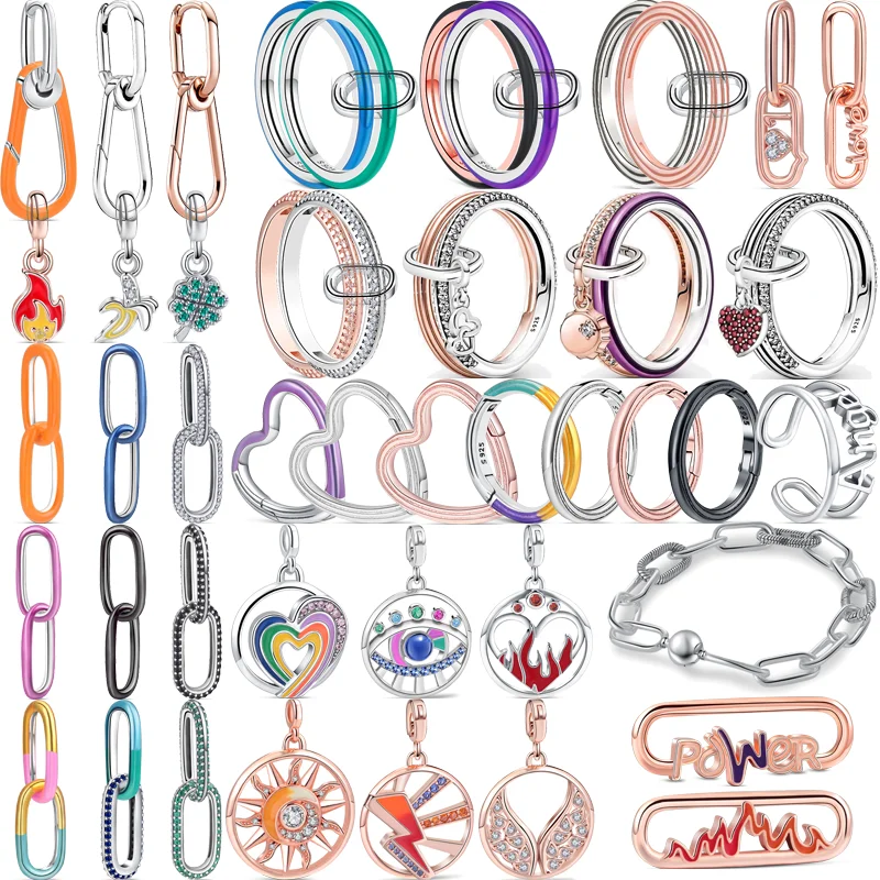 New 925 Silver Me Rings Me Earrings Styling Two-ring Connector Links Charms Beads Fit Original Pandora Me Rings Bracelet Jewelry 100% 925 silver me mini pendant double link styling diy beads fit original pandora me charms bracelet women jewelry accessories