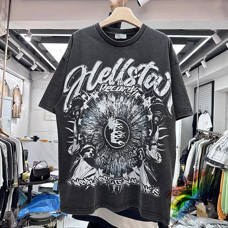 

Washed Hellstar T-shirt Men Women Puff Print Tee Tops