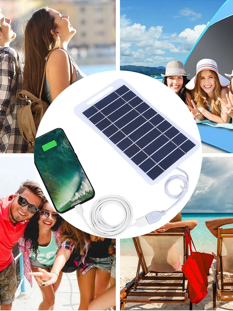 2W 5V Portable Solar Panel USB Battery Charger Solar Panel Kit Waterproof Phone Power Bank for Camping Backpacking Hiking
