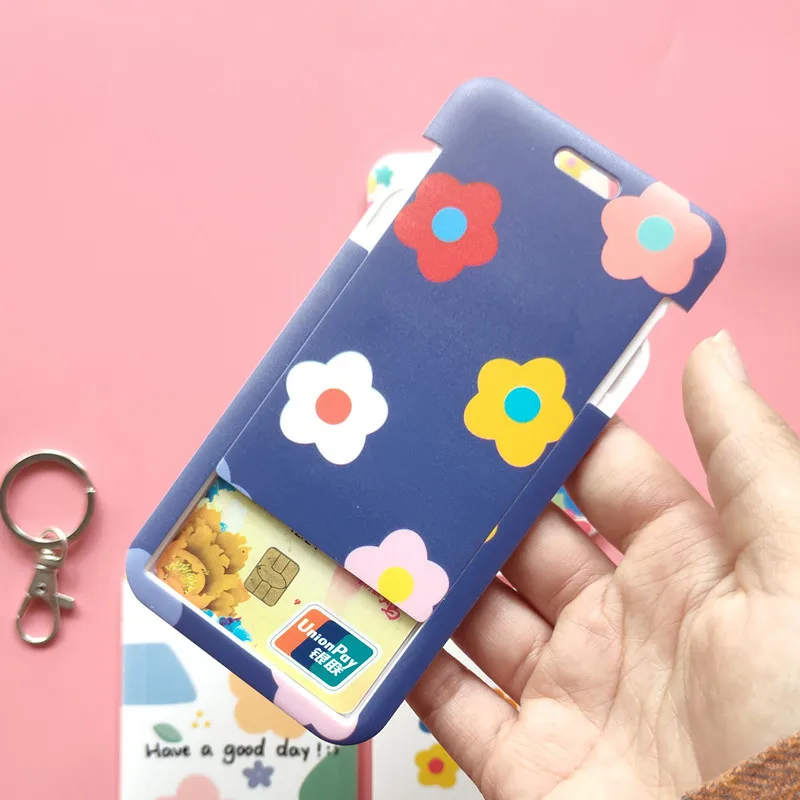 DIY lovely flower Japan and South Korea net red card set id card pass hang accessories holder keychain lanyard pass card holder 4