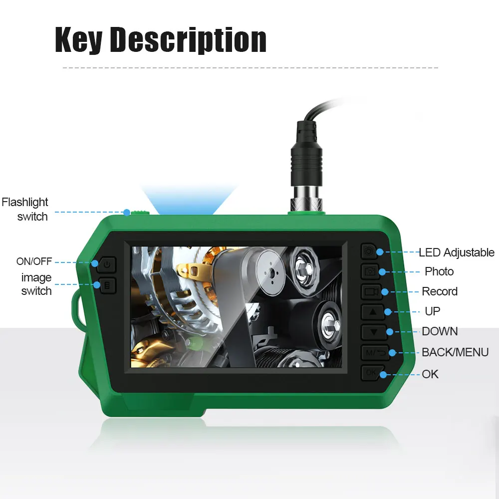 Dual Lens Industrial Endoscope 4.3 Inch 8mm Dual Camera IP67 Waterproof Inspection Camera Digital Borescope 2600mAh Batter