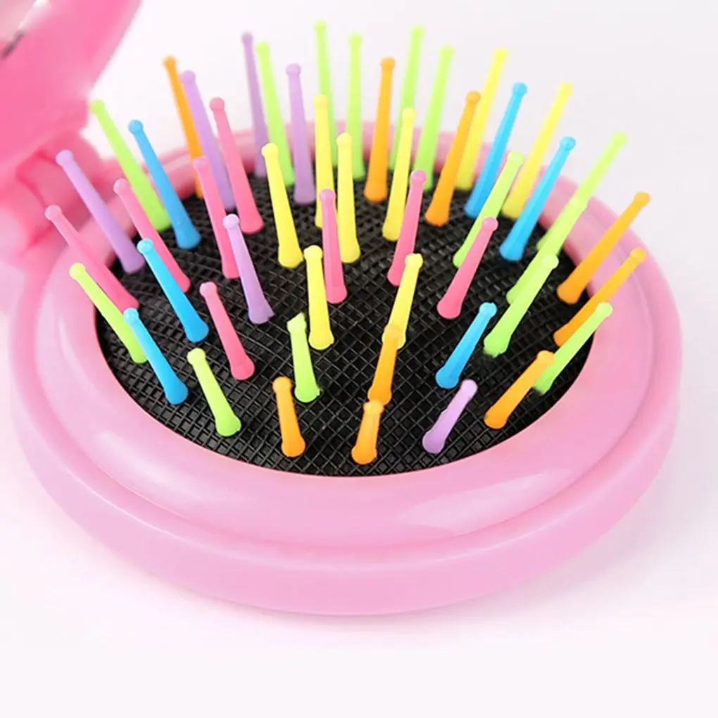 

Women Girls Makeup Airbag Hair Brush with Mirror Styling Tool Portable Mini Folding Brush Massager