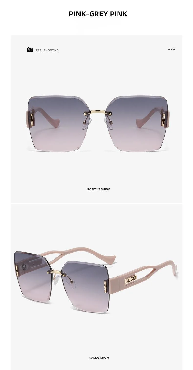 Fashionable Women's Square Frameless Sunglasses Large Frame_voghion.com
