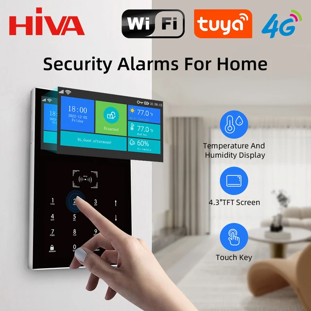 HIVA-Ensemble d'alarme intelligent avec connexion sans fil, super grand écran, détection infrarouge de la caméra, anti-allergique, 4G, Ical109, Wifi 101 1