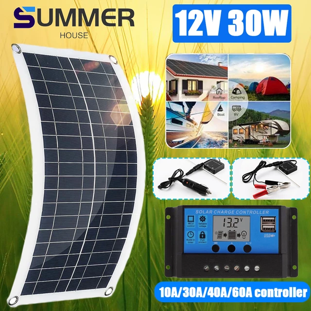 Panneau Solaire 30W 12V, Kit de Panneau Solaire, Chargeur de