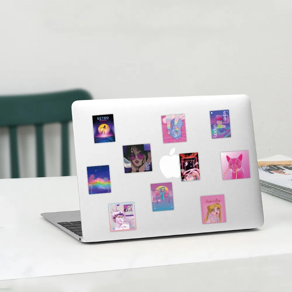 50개 빈티지 스타일 베이퍼웨이브 스티커 - 노트북, 휴대폰 케이스, 백팩 및 노트북용 장식 데칼