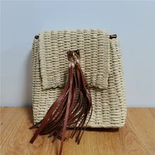 

Fashion Crossbody Paper String Tassel Bell Beach Straw Bag