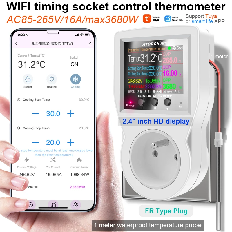 WIFI Tuya minuterie prise Thermostat numérique régulateur de température  prise de courant avec minuterie interrupteur capteur sonde chauffage  refroidissement - AliExpress