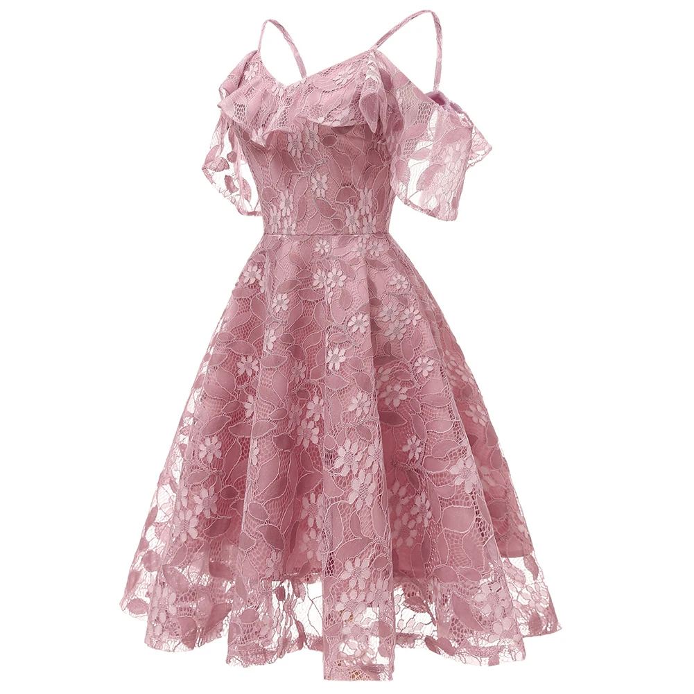 

Elegant Women\\\\\\'s Cocktail Party Dress Sleeveless Strappy A Line Dress with Floral Lace for Weddings and Bridesmaids
