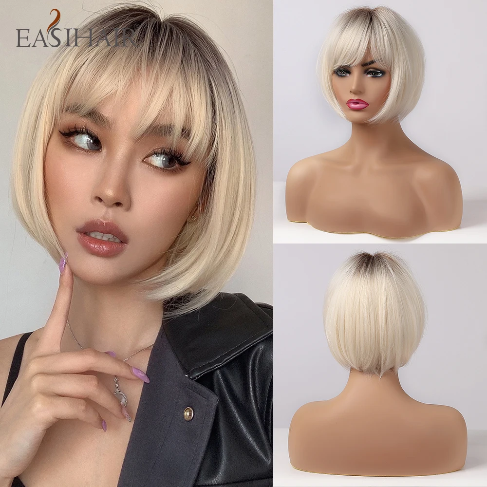 

EASIHAIR Blonde Ombre Short Bob Wigs for Women Synthetic Natural Hair Wigs High Temperature Fiber Cosplay Wig Heat Resistant
