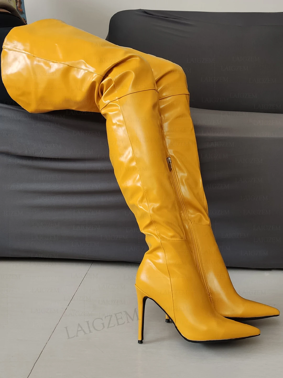Stivali alti da donna Pole Dancing con tacco 20CM in PU neri