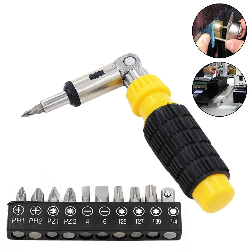 

1SET Ratchet Screwdriver With Screwdriver Bits Reversible Ratchet 1/4 Inch Hex Left Right Rotating Ratchet Screwdriver Adapter